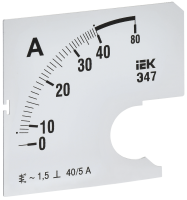 Шкала сменная для амперметра Э47 40/5А класс точности 1,5 72х72мм IEK