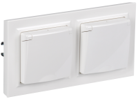BRITE Комплект 1-местная с заземлением с защитными шторками и крышкой 16А IP44 2 штуки в сборе с двойной рамкой РСбш10-3-44-БрБ белый