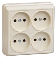 OKTAVA Розетка 4-местная без заземления для открытой установки 10А РС24-2-ОК кремовый GENERICA