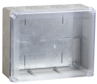 Коробка распаячная КМ41346 для открытой проводки безгалогенная (HF) 240х195х90мм с монтажной платой с прозрачной крышкой IP55 5 вводов серая IEK