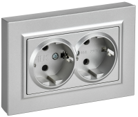 BRITE Розетка 2-местная с заземлением с защитными шторками плоская 16А в сборе РСшПл12-3-БрА алюминий IEK