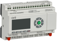 Микро ПЛК ONI. Расширяемая версия. Со встроенным экраном. 16 дискретных входов (4 как 0-20мА, 8 как 0-10В, 4 до 60кГц), 2 транзисторных выхода до 10кГц, 8 релейных выходов. RTC. SD карта. 2хRS485. Ethernet. GSM/LTE/WiFi. Напряжение питания 24В DC