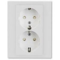 2CHH223457C6016 - Розетка двойная с заземл. со шторками, Levit, серый/белый